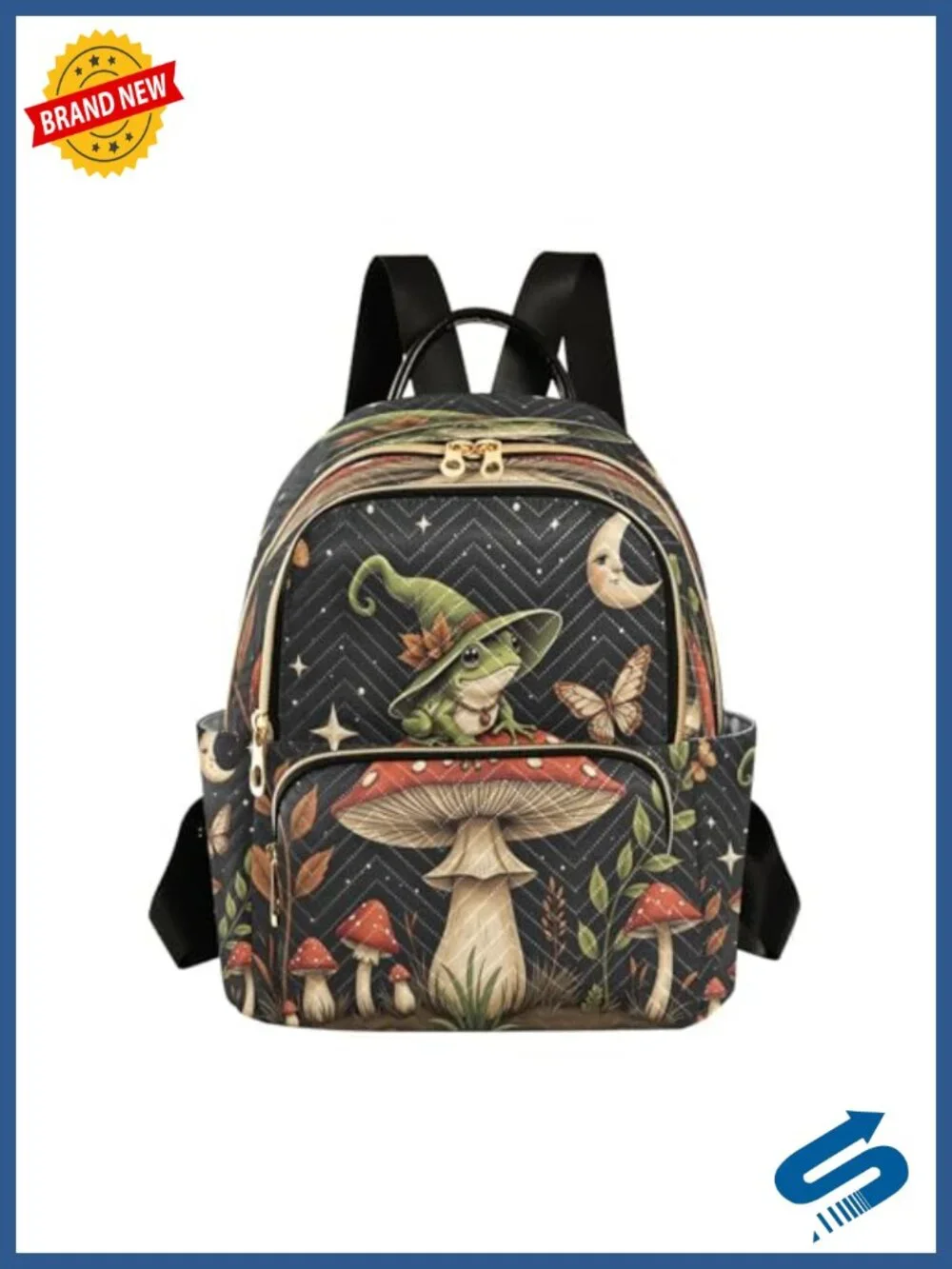 Lightweight Mini Backpack with Fun Frog Mushroom Design, Travel Daypack